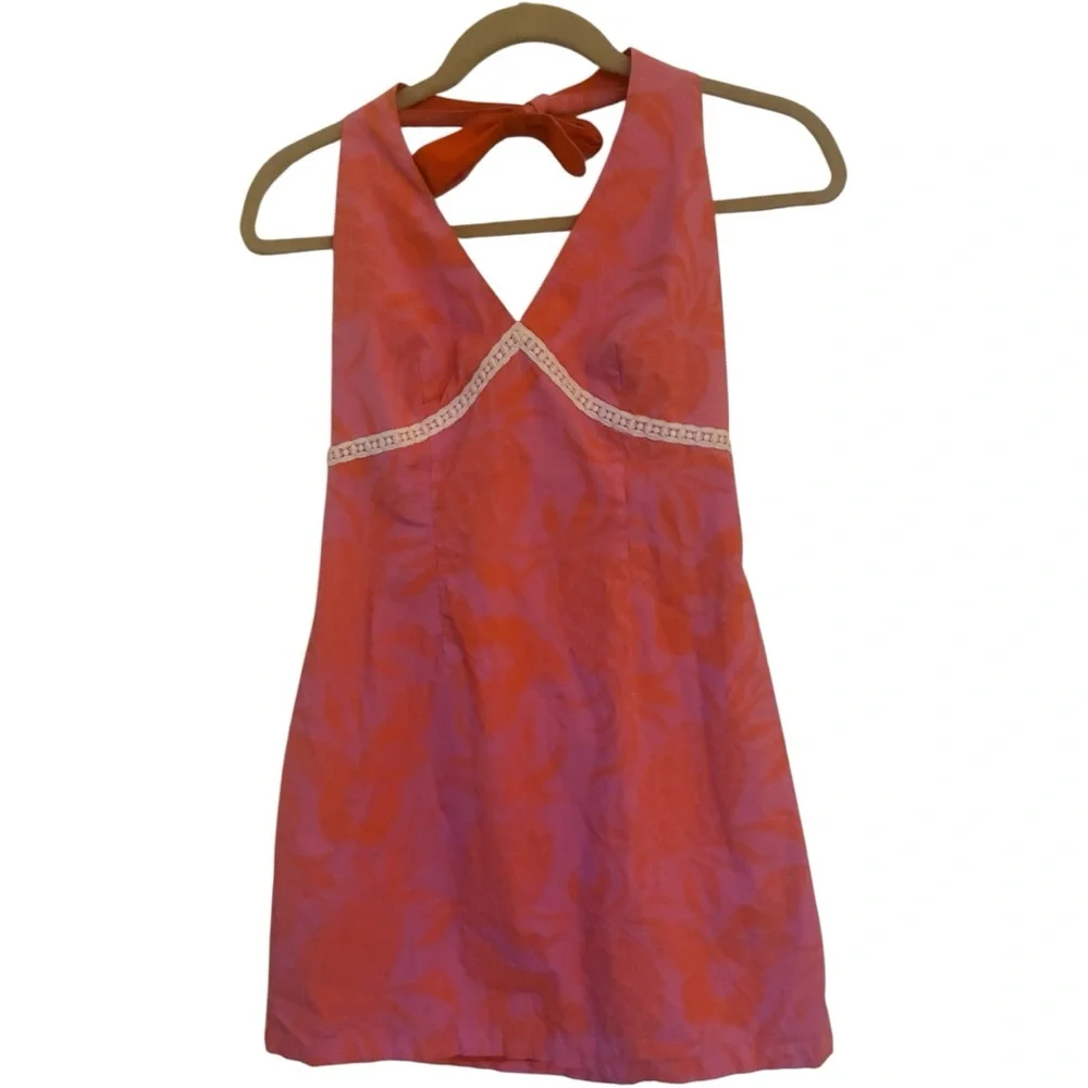🌺 Vintage Lilly Pulitzer Pink & Orange Halter Mini Dress, Size 4 🌺 - Picture 3 of 7